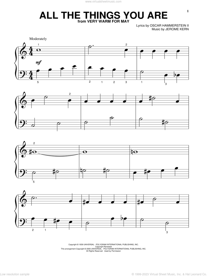 All The Things You Are sheet music for piano solo by Jerome Kern and Oscar II Hammerstein, wedding score, beginner skill level