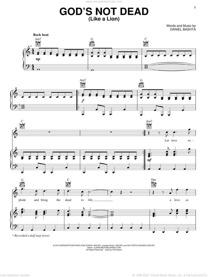 God's Not Dead (Like A Lion) sheet music for voice, piano or guitar by Newsboys and Daniel Bashta, intermediate skill level