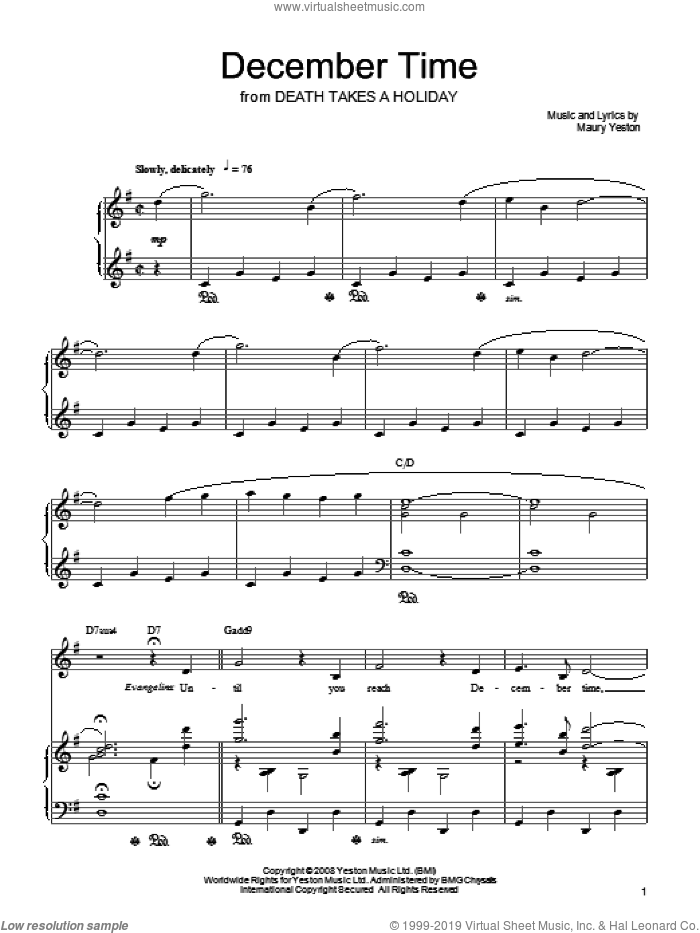 December Time sheet music for voice, piano or guitar by Maury Yeston and Death Takes A Holiday (Musical), intermediate skill level