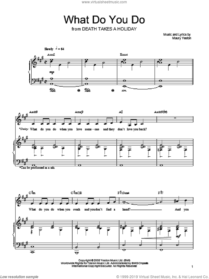 What Do You Do sheet music for voice, piano or guitar by Maury Yeston and Death Takes A Holiday (Musical), intermediate skill level