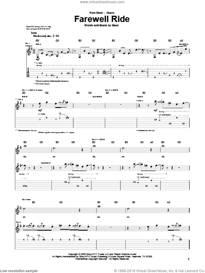 Farewell Ride sheet music for guitar (tablature) by Beck Hansen, intermediate skill level