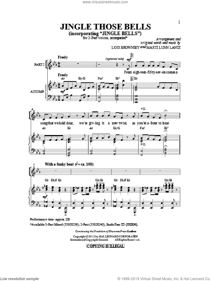 Jingle Those Bells sheet music for choir (2-Part) by James Pierpont, Lois Brownsey and Marti Lunn Lantz, intermediate duet
