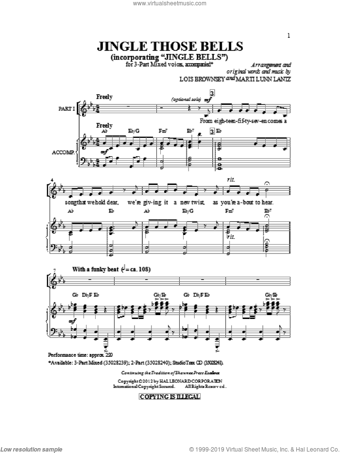 Jingle Those Bells sheet music for choir (3-Part Mixed) by James Pierpont, Lois Brownsey and Marti Lunn Lantz, intermediate skill level