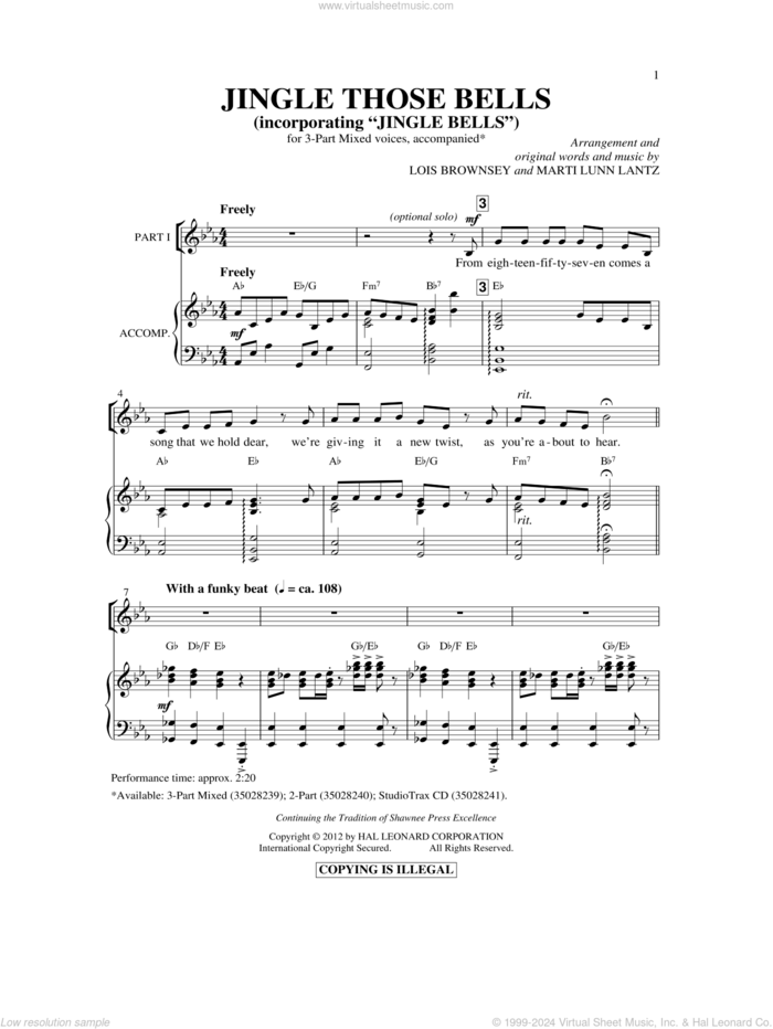 Jingle Those Bells sheet music for choir (3-Part Mixed) by James Pierpont, Lois Brownsey and Marti Lunn Lantz, intermediate skill level