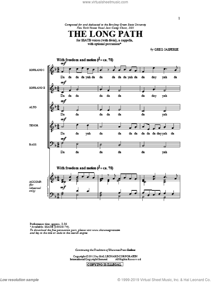 The Long Path sheet music for choir (SATB: soprano, alto, tenor, bass) by Greg Jasperse, intermediate skill level
