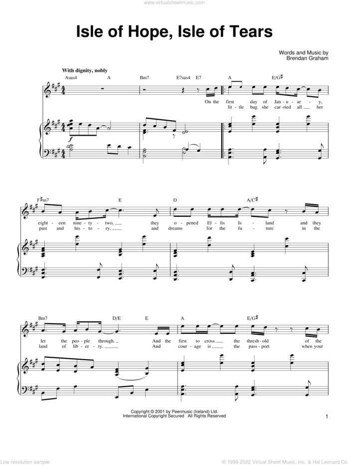 Isle Of Hope, Isle Of Tears sheet music for voice, piano or guitar by Ronan Tynan and Brendan Graham, intermediate skill level