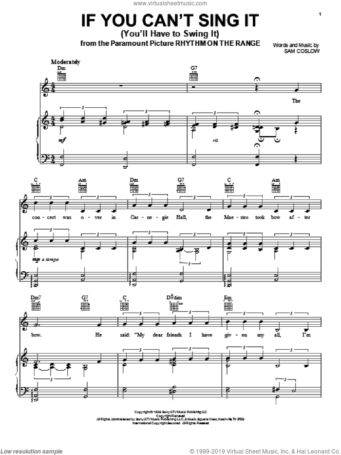 If You Can't Sing It (You'll Have To Swing It) sheet music for voice, piano or guitar by Ann Hampton Callaway and Sam Coslow, intermediate skill level