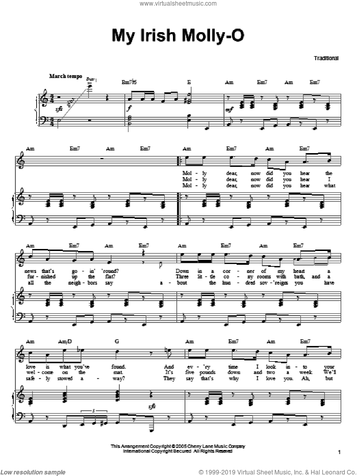 My Irish Molly-O sheet music for voice, piano or guitar by Ronan Tynan and Miscellaneous, classical score, intermediate skill level