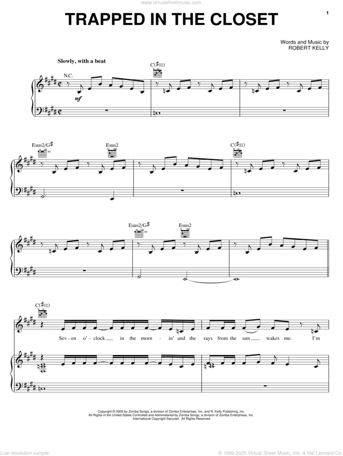 Trapped In The Closet sheet music for voice, piano or guitar by Robert Kelly, intermediate skill level