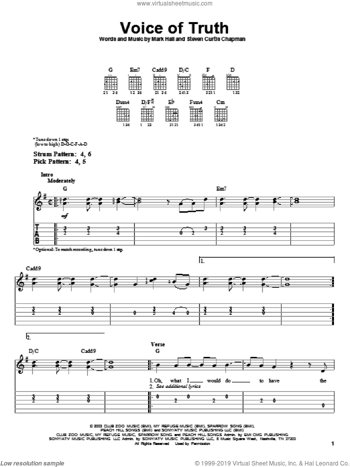 Voice Of Truth sheet music for guitar solo (easy tablature) by Casting Crowns, Mark Hall and Steven Curtis Chapman, easy guitar (easy tablature)
