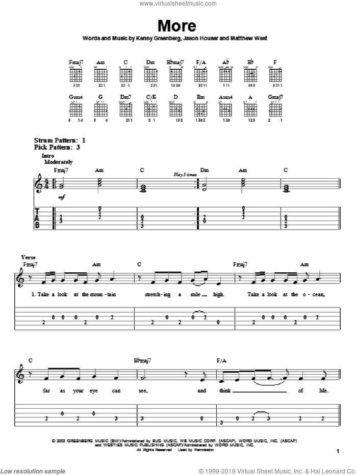 More sheet music for guitar solo (easy tablature) by Matthew West, Jason Houser and Kenny Greenberg, easy guitar (easy tablature)