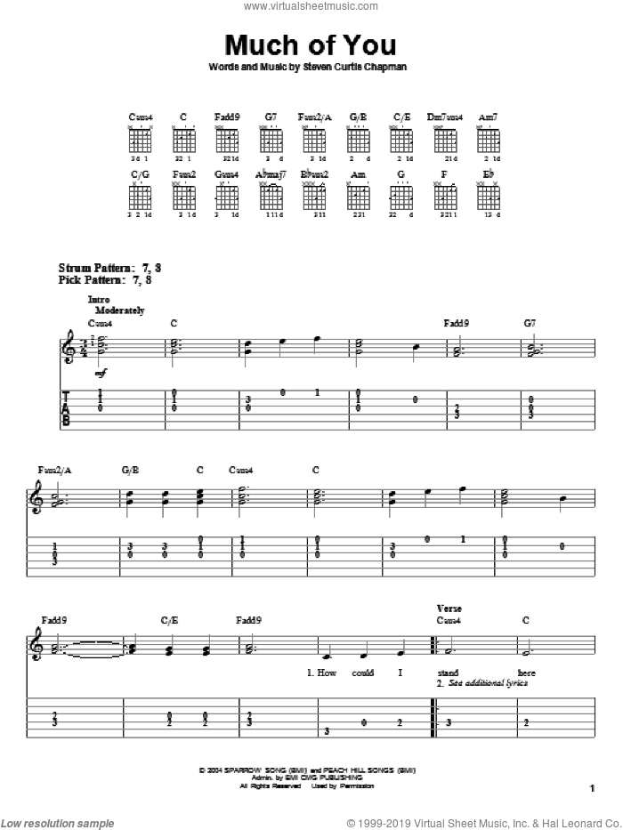Much Of You sheet music for guitar solo (easy tablature) by Steven Curtis Chapman, easy guitar (easy tablature)