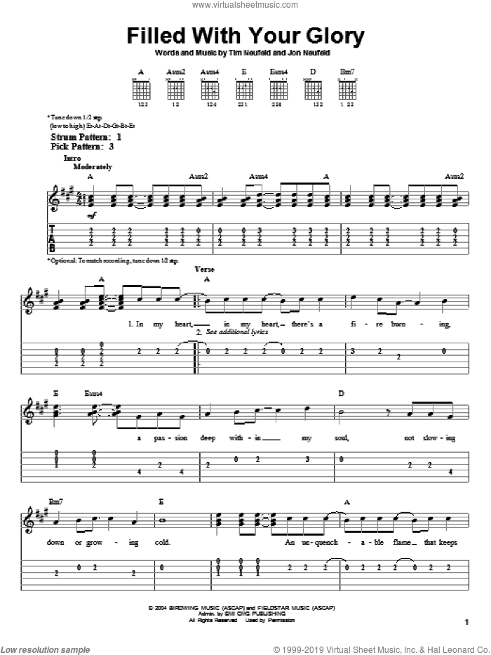 Filled With Your Glory sheet music for guitar solo (easy tablature) by Starfield, Jon Neufeld and Tim Neufeld, easy guitar (easy tablature)