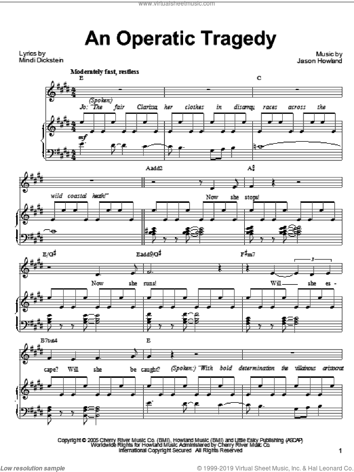 An Operatic Tragedy sheet music for voice, piano or guitar by Mindi Dickstein, Little Women (Musical) and Jason Howland, intermediate skill level
