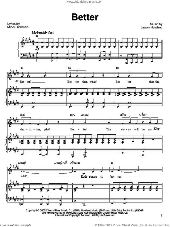 Better sheet music for voice, piano or guitar by Mindi Dickstein, Little Women (Musical) and Jason Howland, intermediate skill level