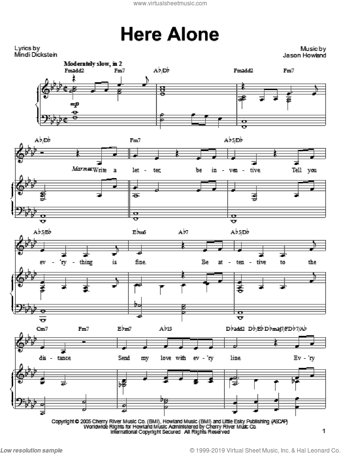 Here Alone sheet music for voice, piano or guitar by Mindi Dickstein, Little Women (Musical) and Jason Howland, intermediate skill level