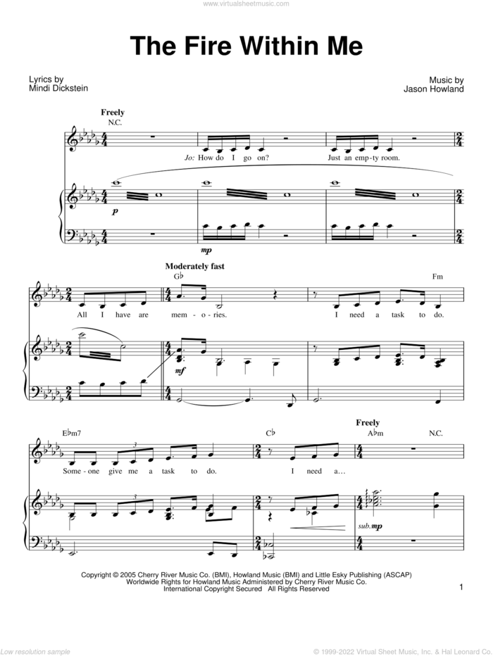 The Fire Within Me sheet music for voice, piano or guitar by Mindi Dickstein, Little Women (Musical) and Jason Howland, intermediate skill level