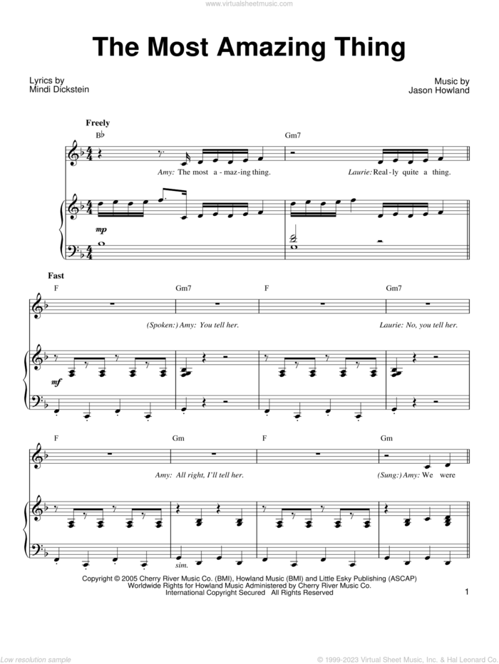 The Most Amazing Thing sheet music for voice, piano or guitar by Mindi Dickstein, Little Women (Musical) and Jason Howland, intermediate skill level