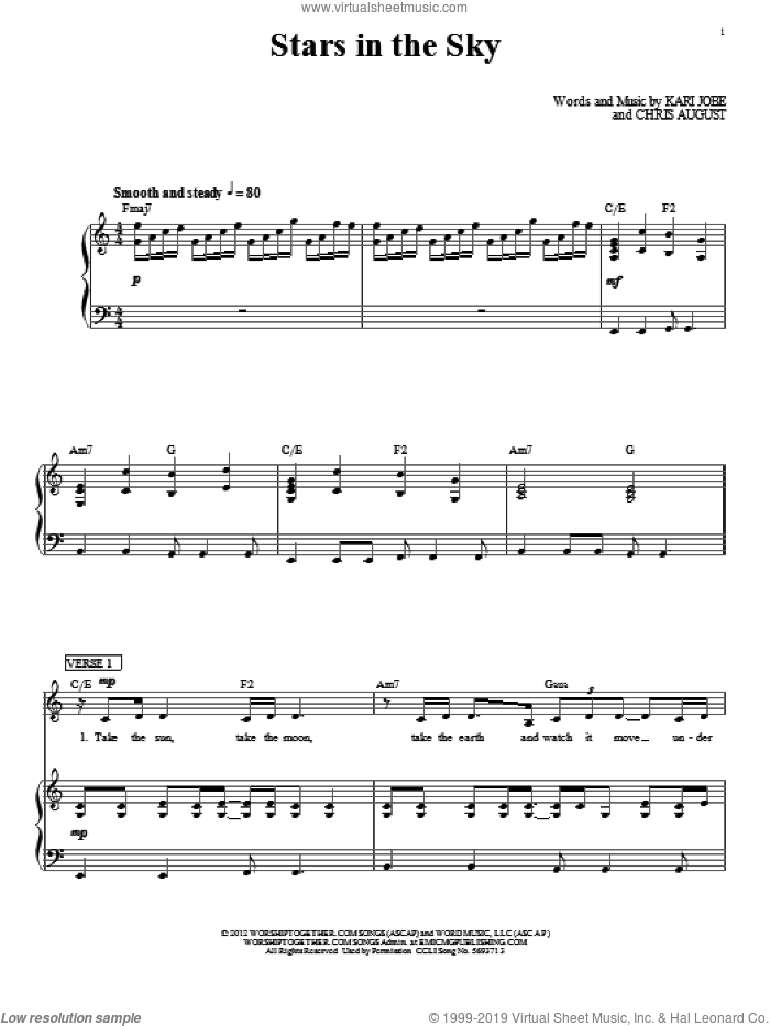 Stars In The Sky sheet music for voice, piano or guitar by Kari Jobe and Chris August, intermediate skill level