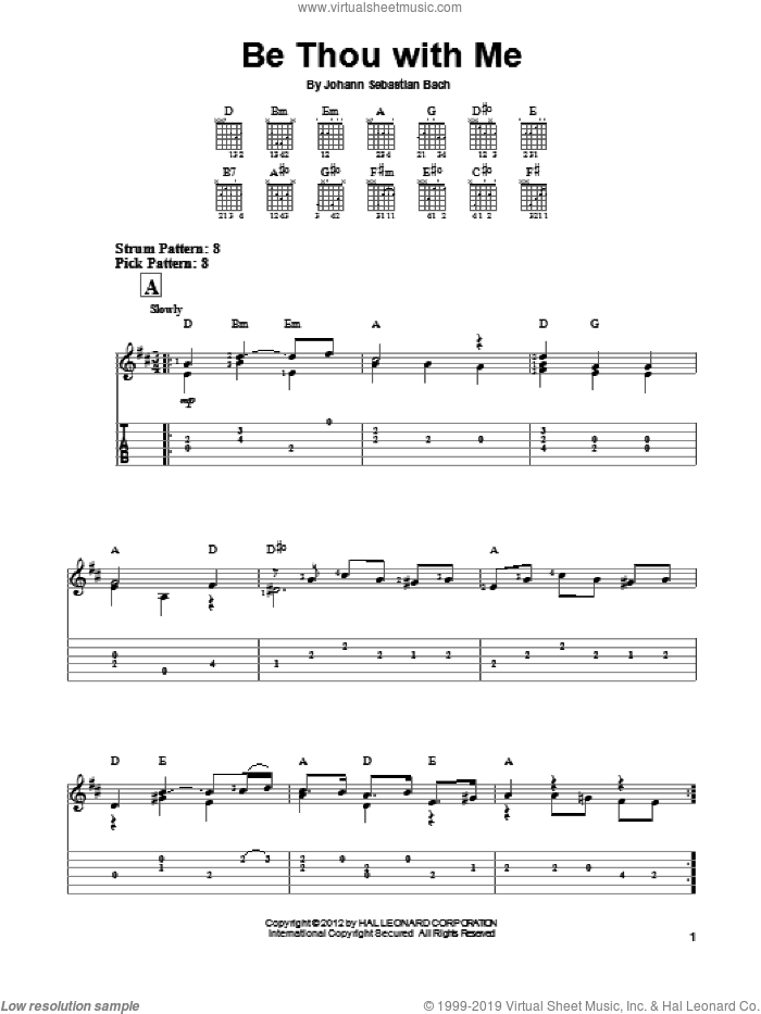 Be Thou With Me sheet music for guitar solo (easy tablature) by Johann Sebastian Bach, classical score, easy guitar (easy tablature)