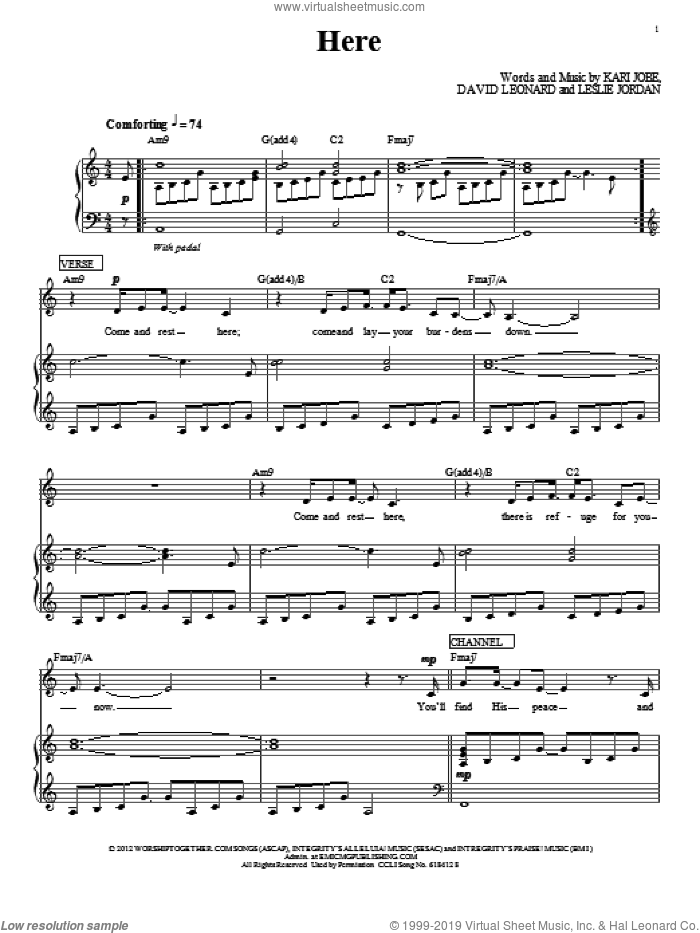 Here sheet music for voice, piano or guitar by Kari Jobe, David Leonard and Lesley Jordan, intermediate skill level