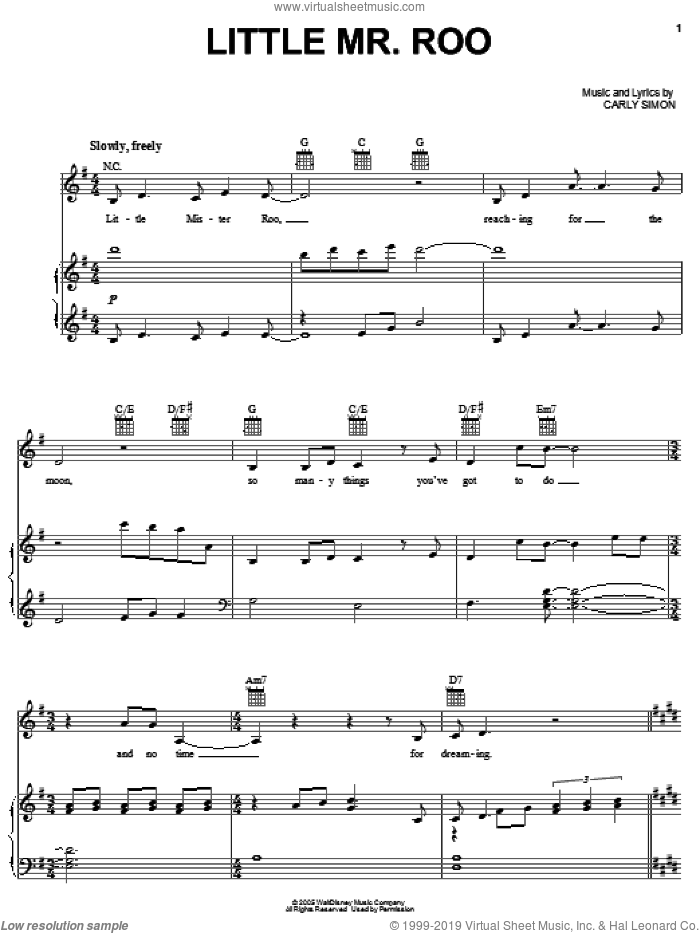 Little Mr. Roo sheet music for voice, piano or guitar by Carly Simon, intermediate skill level