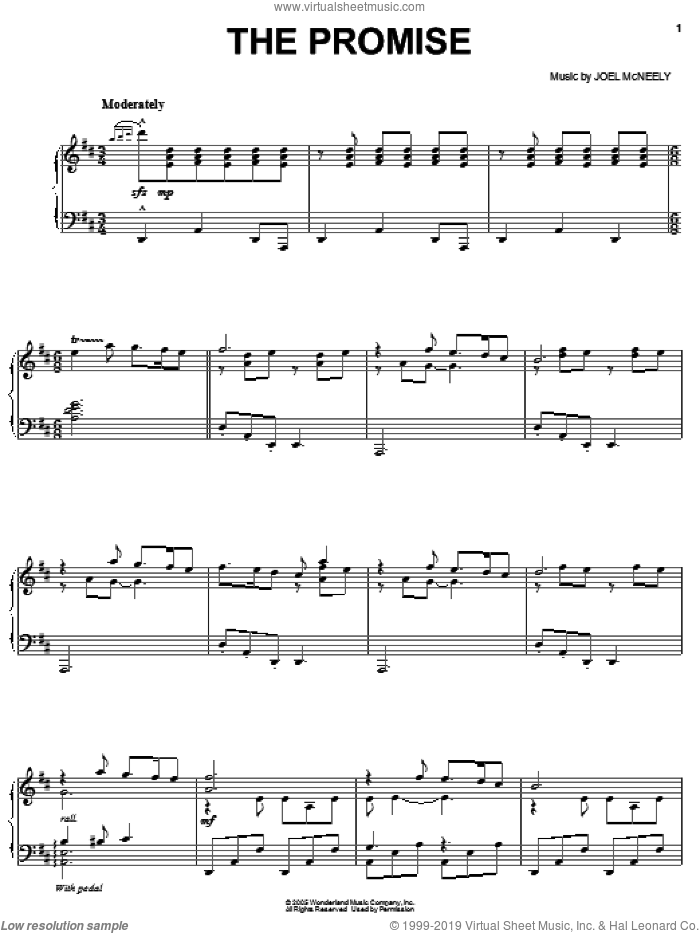 The Promise sheet music for voice, piano or guitar by Joel McNeely, intermediate skill level