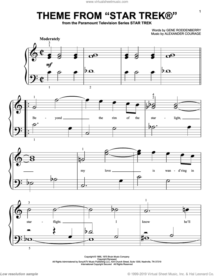 Theme from Star Trek(R) sheet music for piano solo (big note book) by Gene Roddenberry and Alexander Courage, easy piano (big note book)