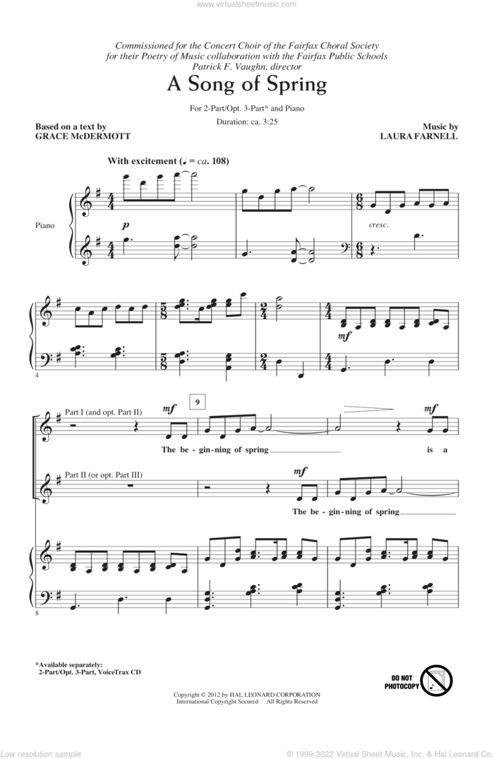A Song Of Spring sheet music for choir (2-Part) by Laura Farnell and Grace McDermott, intermediate duet