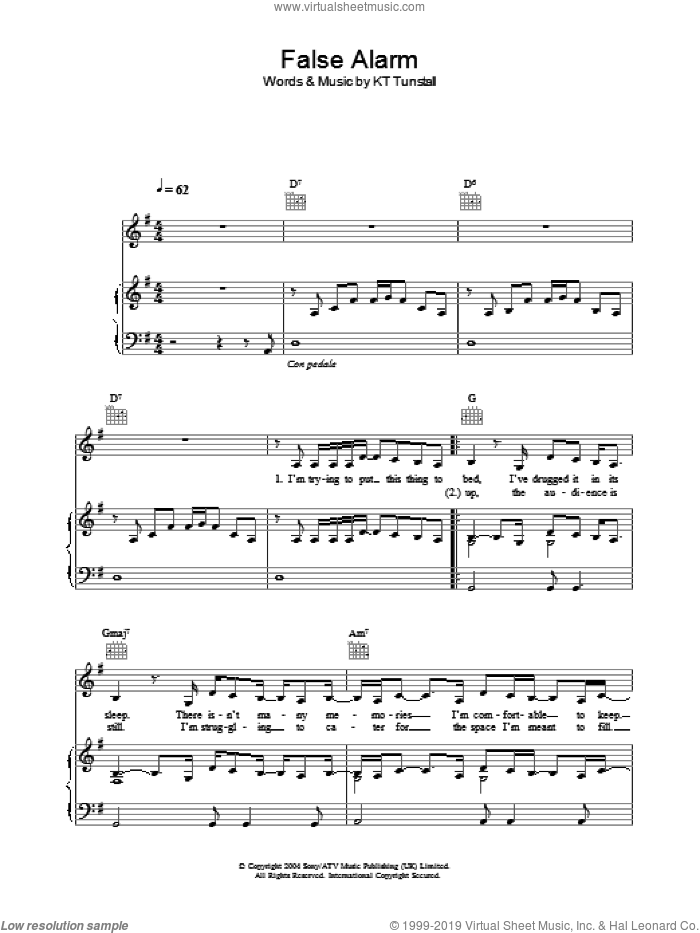False Alarm sheet music for voice, piano or guitar by KT Tunstall, intermediate skill level