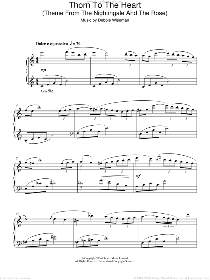Thorn To The Heart (Theme From The Nightingale And The Rose) sheet music for piano solo by Debbie Wiseman, intermediate skill level