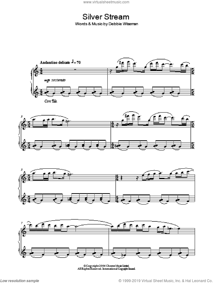 Silver Stream sheet music for piano solo by Debbie Wiseman, intermediate skill level