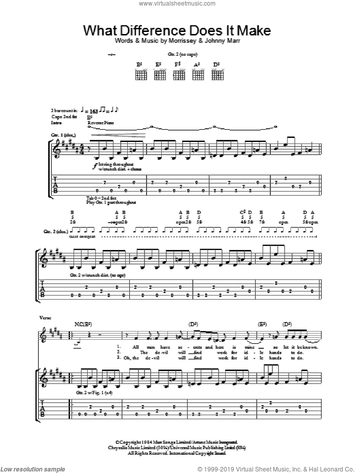 What Difference Does It Make? sheet music for guitar (tablature) by The Smiths, Johnny Marr and Steven Morrissey, intermediate skill level