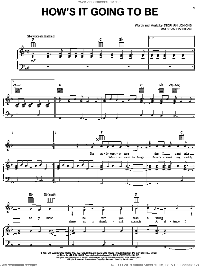 How's It Going To Be sheet music for voice, piano or guitar by Third Eye Blind, Kevin Cadogan and Stephan Jenkins, intermediate skill level