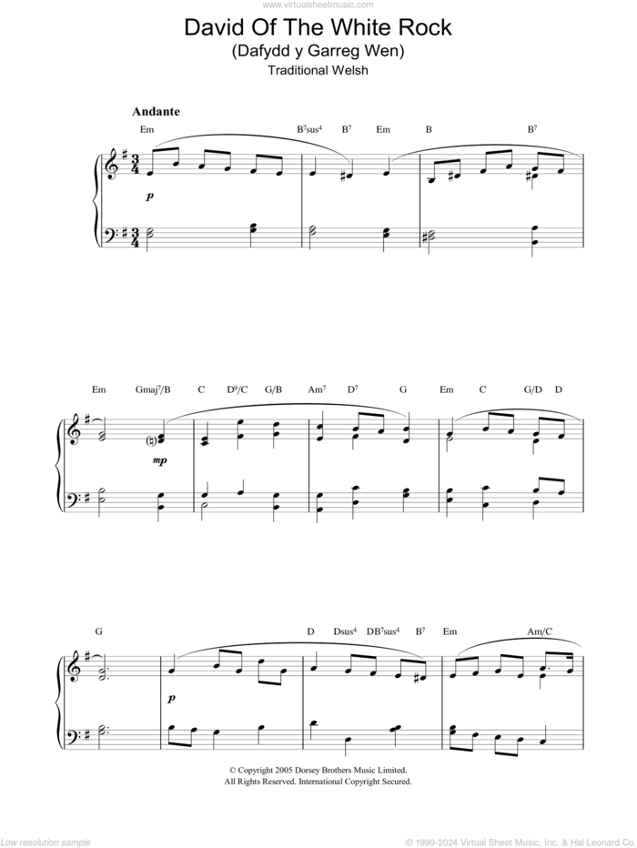 David Of The White Rock sheet music for piano solo by Traditional Welsh Song and Miscellaneous, intermediate skill level