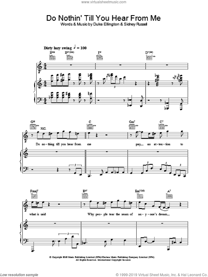 Do Nothin' Till You Hear From Me sheet music for voice, piano or guitar by Diana Krall, Bob Russell, Duke Ellington and Sidney Russell, intermediate skill level
