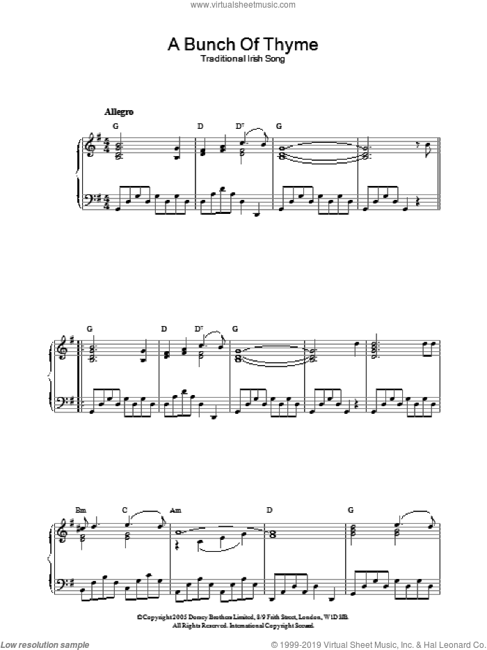 A Bunch Of Thyme sheet music for piano solo, intermediate skill level