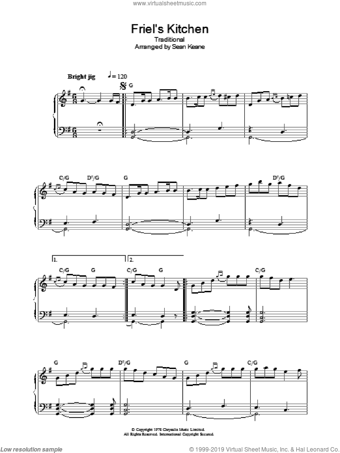 Friel's Kitchen sheet music for piano solo by S Keane, The Chieftains, Miscellaneous and Sean Keane, intermediate skill level