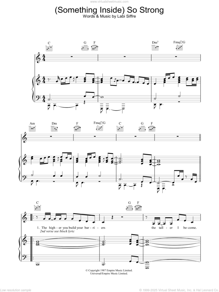 (Something Inside) So Strong sheet music for voice, piano or guitar by Labi Siffre, intermediate skill level