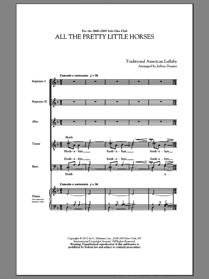 All The Pretty Little Horses sheet music for choir (SATB: soprano, alto, tenor, bass) by Jeffrey Douma, intermediate skill level