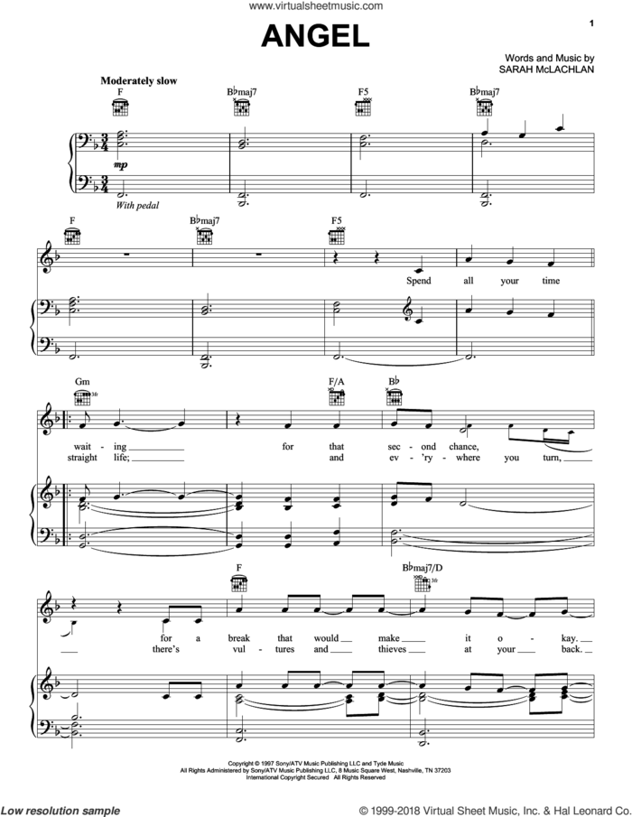 Angel sheet music for voice, piano or guitar by Jackie Evancho, intermediate skill level