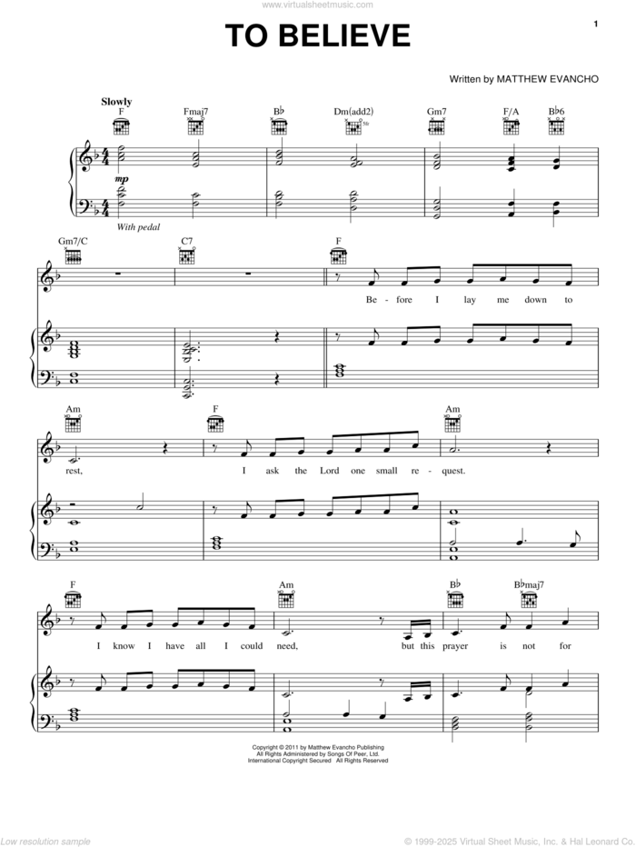 To Believe sheet music for voice, piano or guitar by Jackie Evancho and Matthew Evancho, intermediate skill level