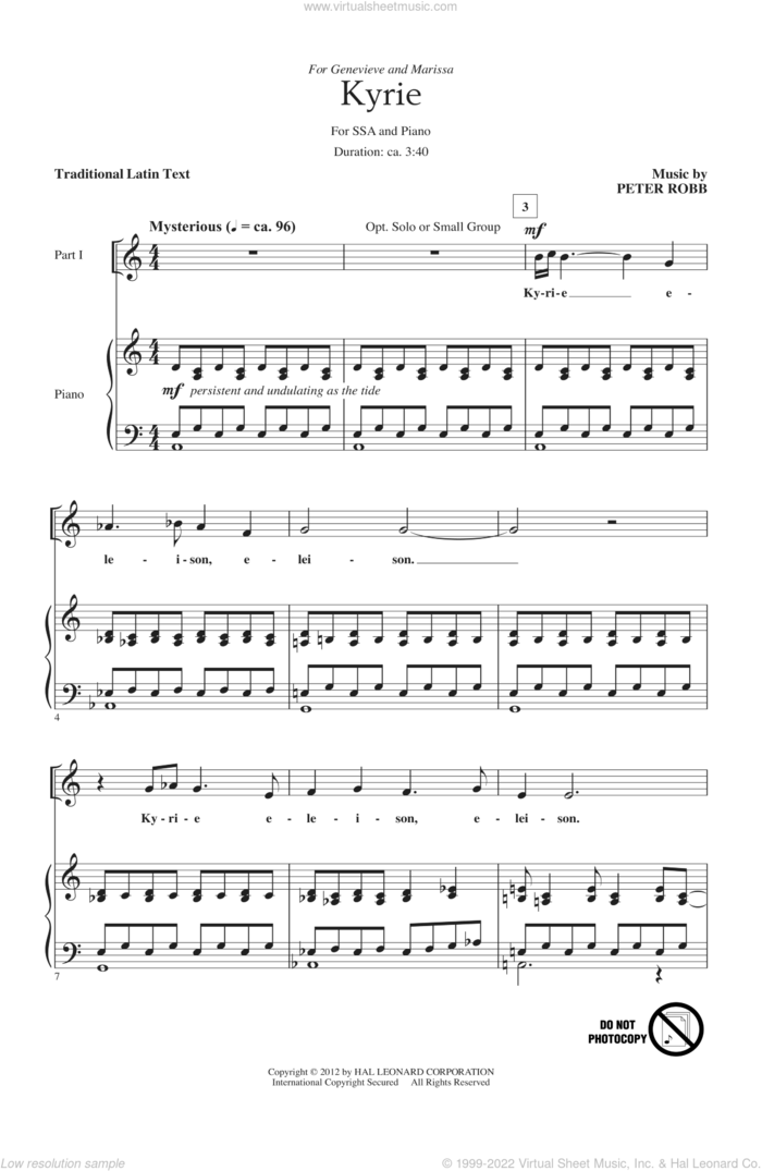 Kyrie And Sanctus sheet music for choir (SSA: soprano, alto) by Peter Robb, intermediate skill level