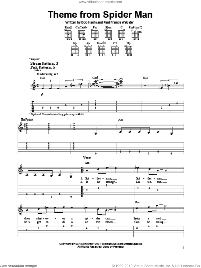 Theme From Spider-Man Sheet Music, Paul Francis Webster