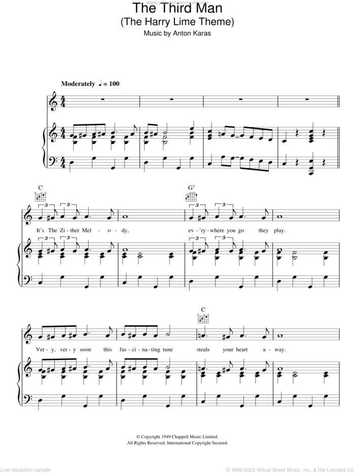 The Third Man (The Harry Lime Theme) sheet music for voice, piano or guitar by Anton Karas, intermediate skill level