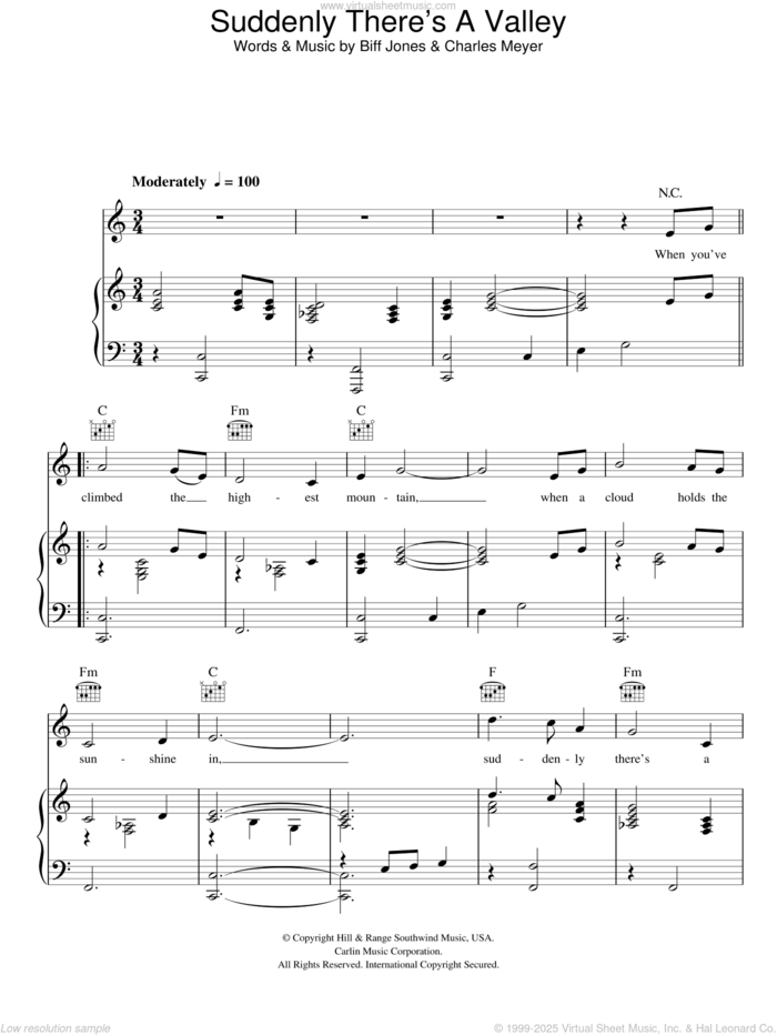 Suddenly There's A Valley sheet music for voice, piano or guitar by Lee Lawrence, Biff Jones and Charles Meyer, intermediate skill level