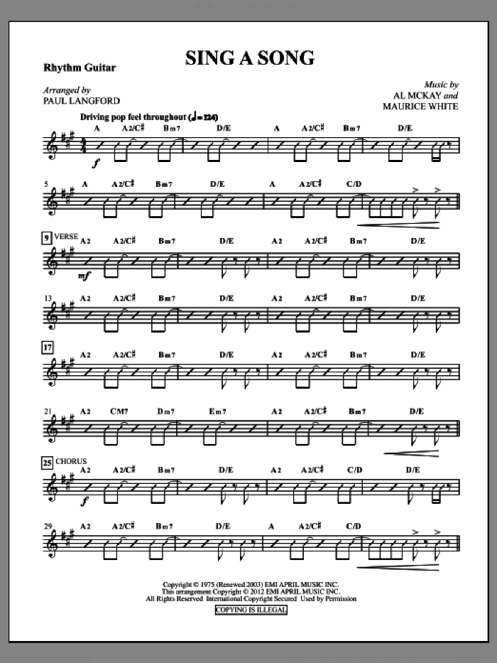 Sing A Song (complete set of parts) sheet music for orchestra/band by Paul Langford, Al McKay, Earth, Wind & Fire and Maurice White, intermediate skill level