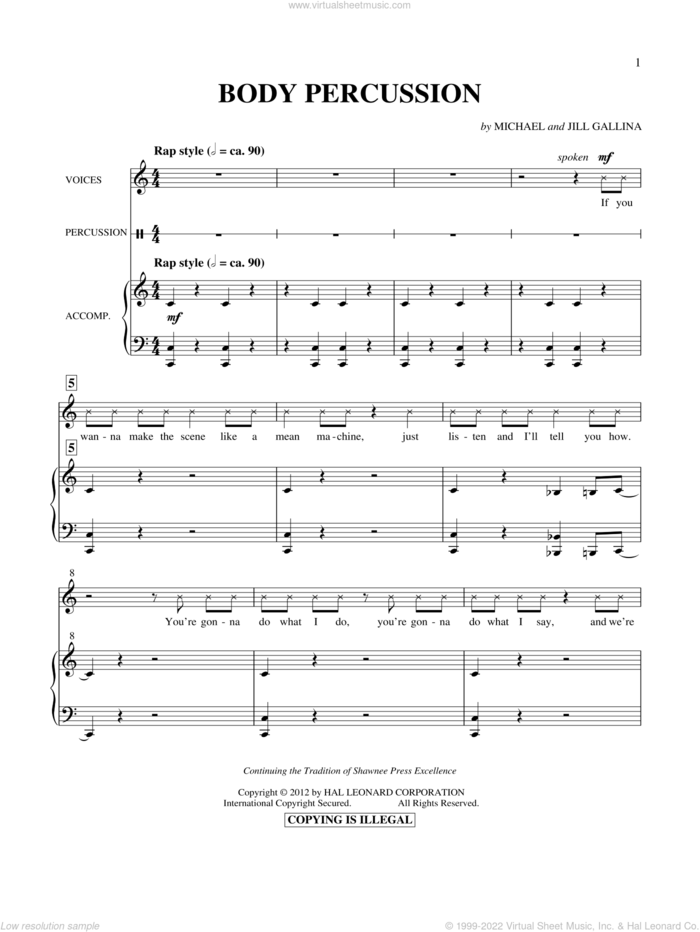 Body Percussion sheet music for choir by Jill Gallina and Michael Gallina, intermediate skill level