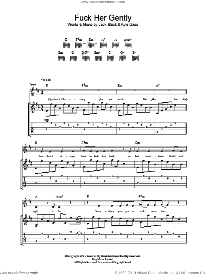 F*** Her Gently sheet music for guitar (tablature) by Tenacious D, Jack Black and Kyle Gass, intermediate skill level