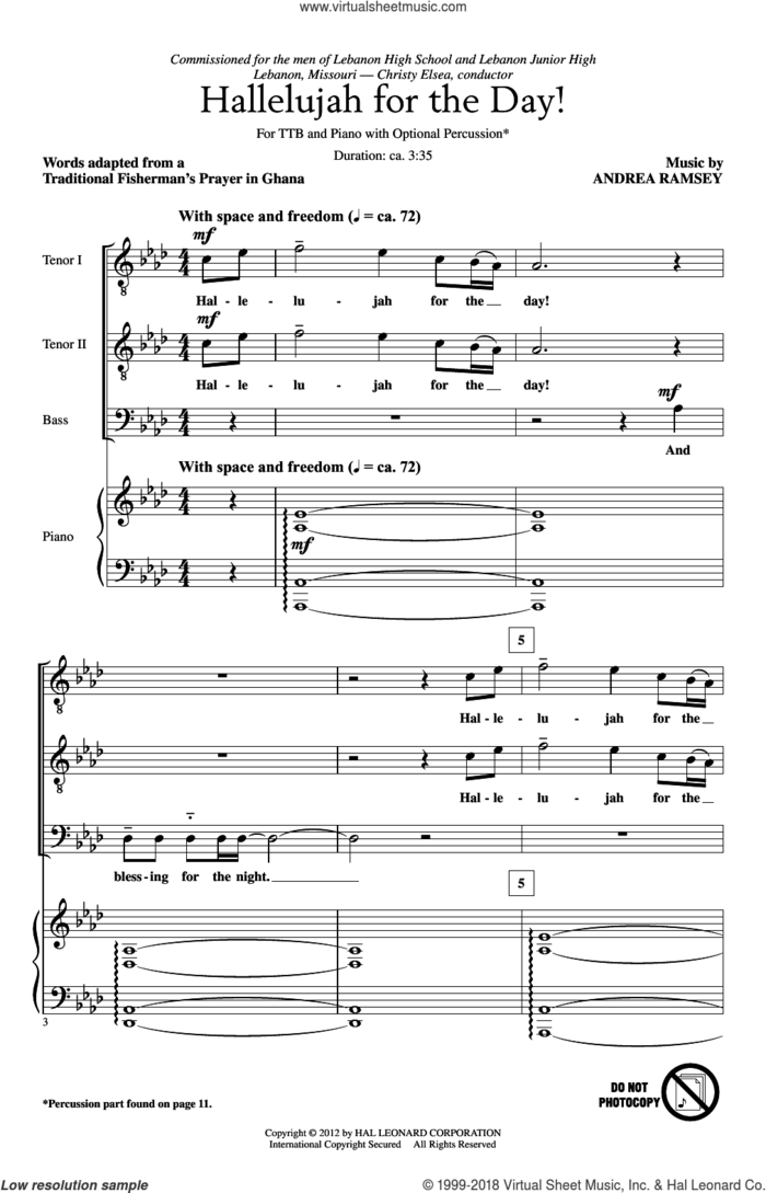 Hallelujah For The Day! sheet music for choir (TTBB: tenor, bass) by Andrea Ramsey, intermediate skill level